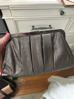 Jessica McClintock silver clutch with chain